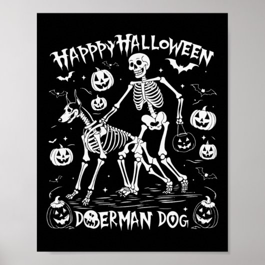 Halloween Skeleton Walking Doberman Dog Poster (Voorkant)