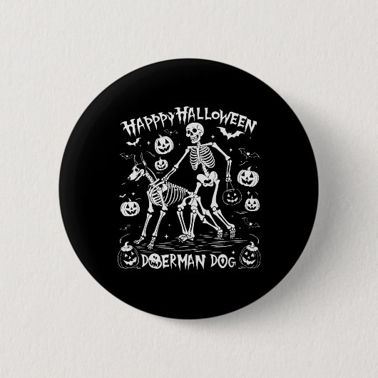 Halloween Skeleton Walking Doberman Dog Ronde Button 5,7 Cm (Voorkant)