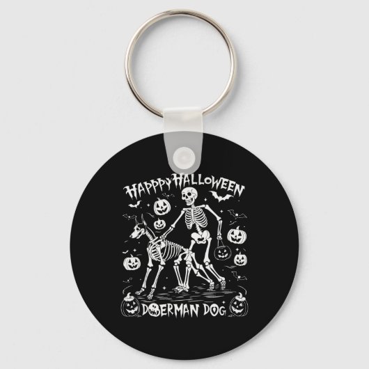 Halloween Skeleton Walking Doberman Dog Sleutelhanger (Voorkant)