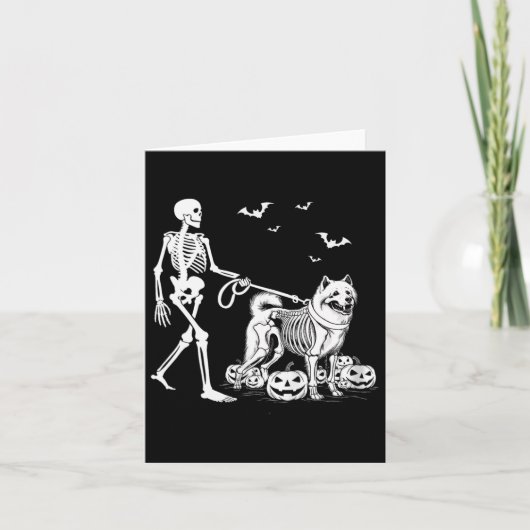 Halloween Skeleton Walking Samoyed Dog Kaart (Voorkant)