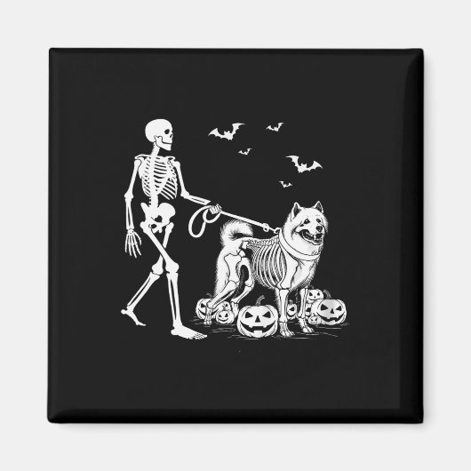 Halloween Skeleton Walking Samoyed Dog Magneet (Voorkant)