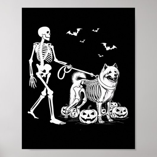 Halloween Skeleton Walking Samoyed Dog Poster (Voorkant)