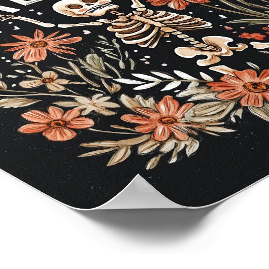 Halloween Skeleton Waterverf Floral Poster (Hoek)
