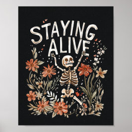Halloween Skeleton Waterverf Floral Poster