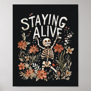 Halloween Skeleton Waterverf Floral Poster
