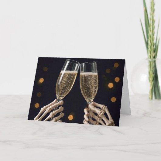 Halloween Skeleton Wedding Champagne Toast Kaart (Voorkant)