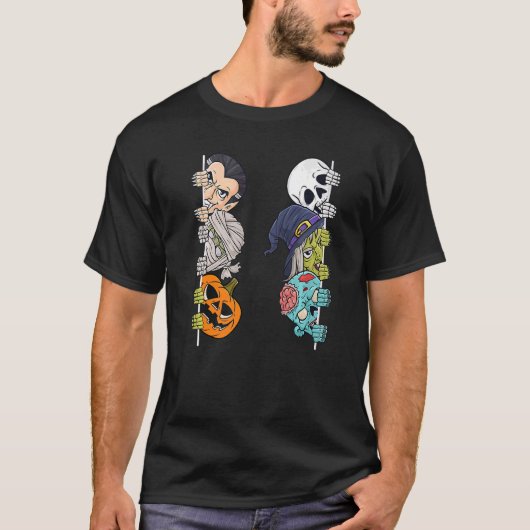 Halloween Skeleton Witch Peeking Zombie Mummy Kind T-shirt (Voorkant)