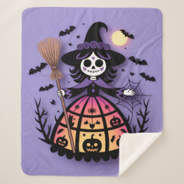 Halloween Skeleton Witch Sherpa Deken