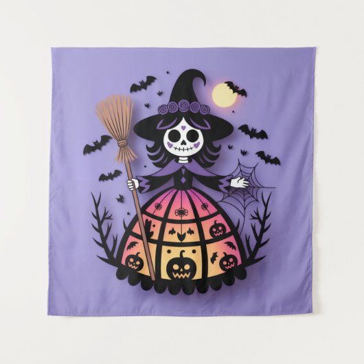 Halloween Skeleton Witch Wandkleed (Voorkant)