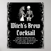 Halloween Skeleton Witch's Brew Cocktail Sign Poster (Voorkant)