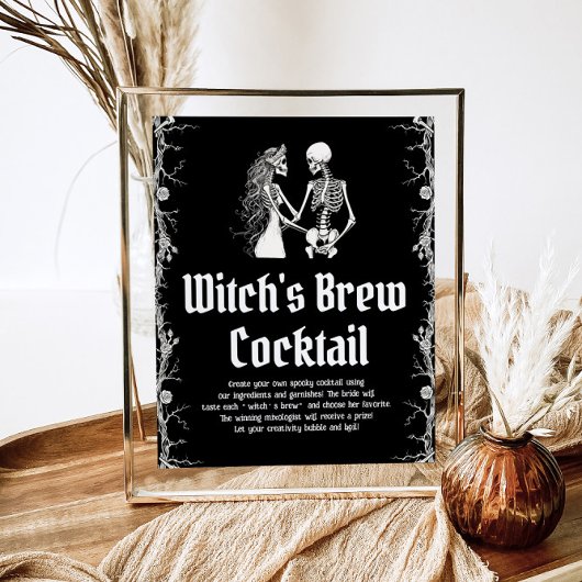 Halloween Skeleton Witch's Brew Cocktail Sign Poster