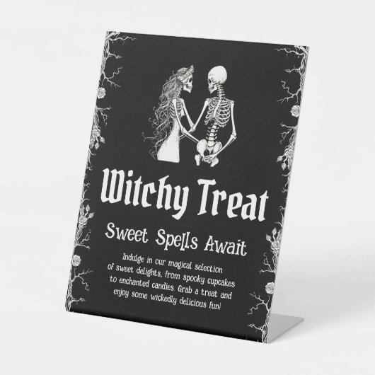 Halloween Skeleton Witchy Treat Sweets Sign Reclamebord Met Voetstuk (Voorkant)