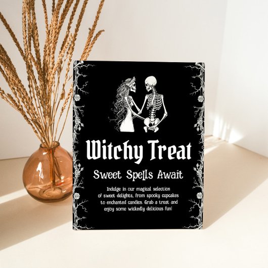 Halloween Skeleton Witchy Treat Sweets Sign Reclamebord Met Voetstuk