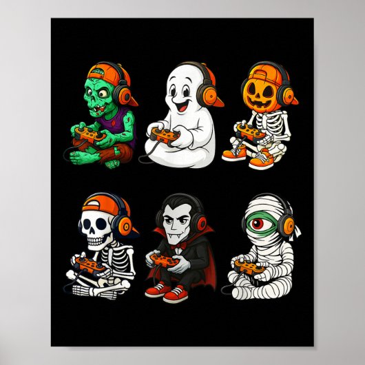 Halloween Skeleton, Zombie Gamer Video Gaming  Poster (Voorkant)