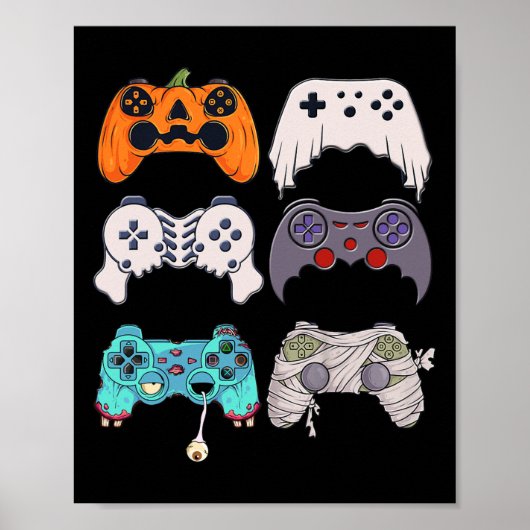 Halloween Skeleton Zombie Gaming Controllers Mummy Poster (Voorkant)
