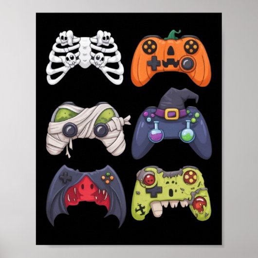 Halloween Skeleton Zombie Gaming Controllers Mummy Poster (Voorkant)