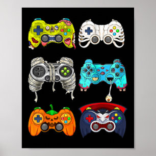 Halloween Skeleton Zombie Gaming Controllers Mummy Poster