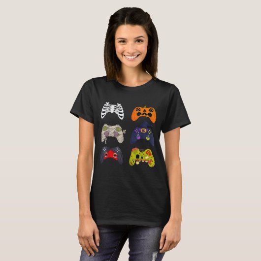 Halloween Skeleton Zombie Gaming Controllers T-shirt (Voorkant volledig)