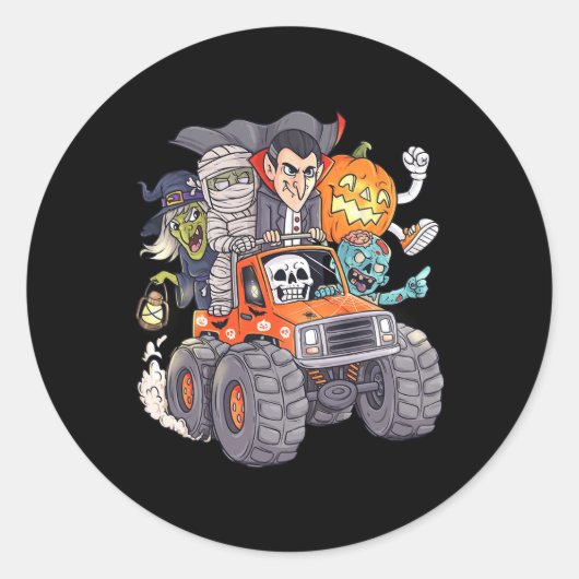 Halloween Skeleton Zombie Monster Truck Vampire Bo Ronde Sticker (Voorkant)
