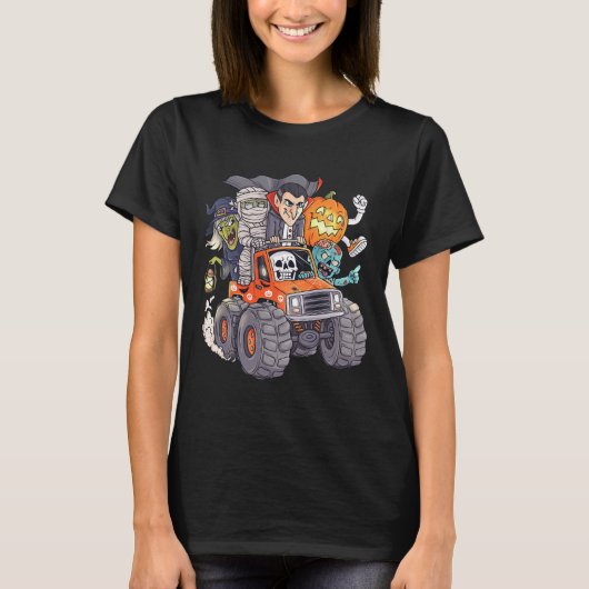 Halloween Skeleton Zombie Monster Truck Vampire Bo T-shirt (Voorkant)