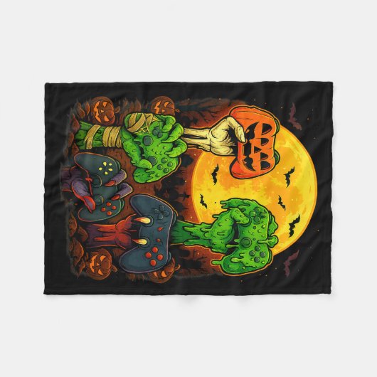 Halloween Skeleton Zombie Mummy Gaming Controller Fleece Deken (Voorkant (Horizontaal))