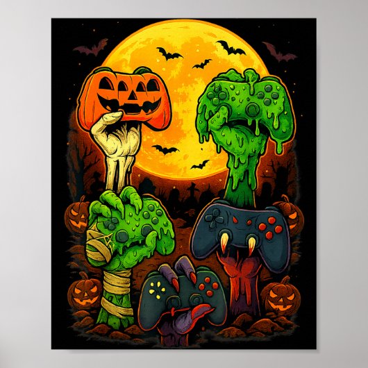 Halloween Skeleton Zombie Mummy Gaming Controller Poster (Voorkant)