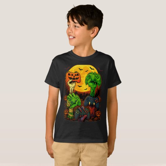 Halloween Skeleton Zombie Mummy Gaming Controller  T-shirt (Voorkant volledig)