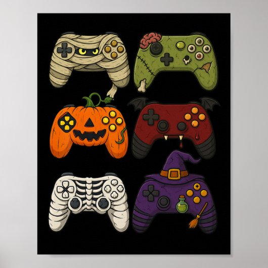 Halloween Skeleton Zombie Mummy Gaming Controllers Poster (Voorkant)