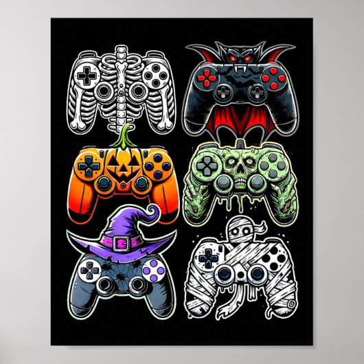 Halloween Skeleton Zombie Mummy Gaming Controllers Poster (Voorkant)