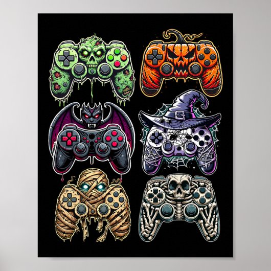 Halloween Skeleton Zombie Mummy Gaming Controllers Poster (Voorkant)