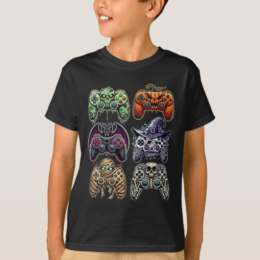 Halloween Skeleton Zombie Mummy Gaming Controllers T-shirt (Voorkant)