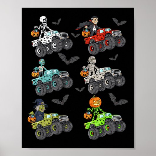 Halloween Skeleton Zombie Riding Monster Truck Vam Poster (Voorkant)