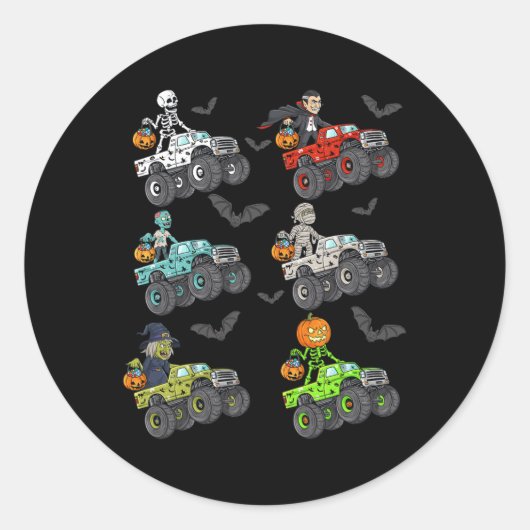 Halloween Skeleton Zombie Riding Monster Truck Vam Ronde Sticker (Voorkant)