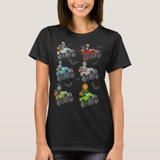 Halloween Skeleton Zombie Riding Monster Truck Vam T-shirt (Voorkant)