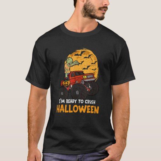 Halloween Skeleton Zombie Riding Monster Truck Vam T-shirt (Voorkant)