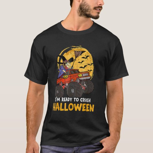 Halloween Skeleton Zombie Riding Monster Truck Vam T-shirt (Voorkant)