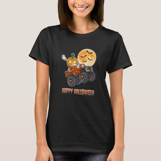 Halloween Skeleton Zombie Riding Monster Truck Vam T-shirt (Voorkant)
