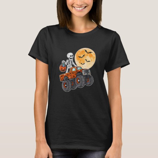 Halloween Skeleton Zombie Riding Monster Truck Vam T-shirt (Voorkant)