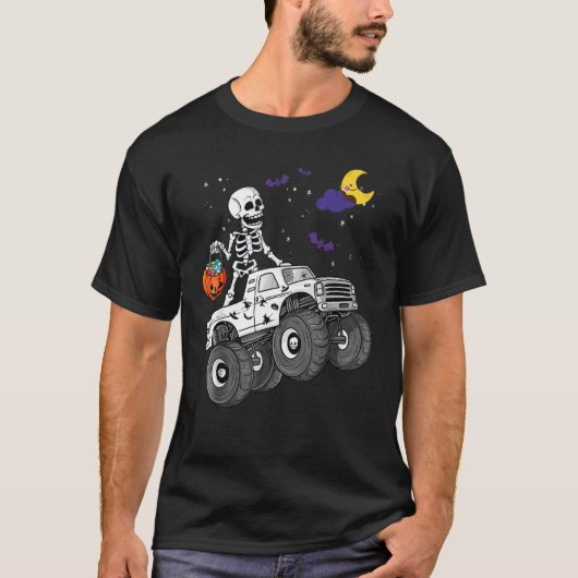 Halloween Skeleton Zombie Riding Monster Truck Vam T-shirt (Voorkant)
