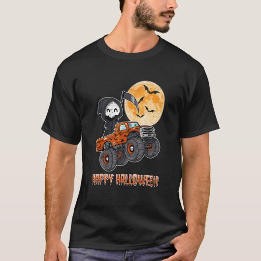 Halloween Skeleton Zombie Riding Monster Truck Vam T-shirt (Voorkant)