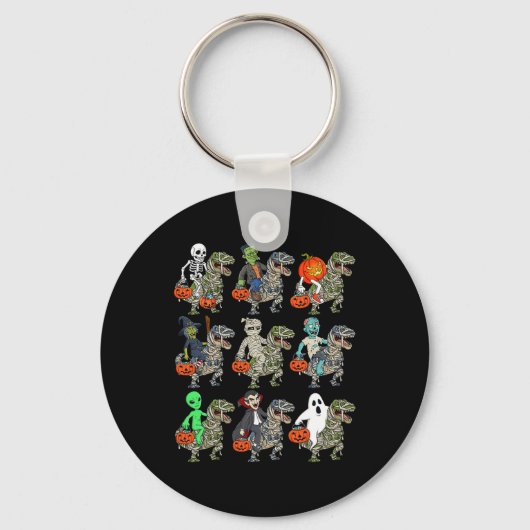 Halloween Skeleton Zombie Riding Mummy T Rex Vampi Sleutelhanger (Voorkant)