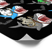 Halloween Skeleton Zombie Riding Shark Mummy Vampi Poster (Hoek)