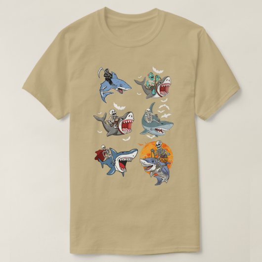 Halloween Skeleton Zombie Riding Shark Mummy Vampi T-shirt (Design voorkant)