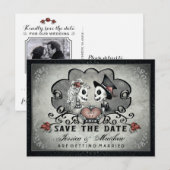 Halloween Skeletons Black Grey Heart PHOTO op BACK Aankondigingskaart (Voorkant / Achterkant)