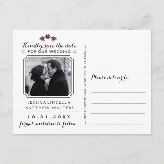 Halloween Skeletons Black Grey Heart PHOTO op BACK Aankondigingskaart (Achterkant)