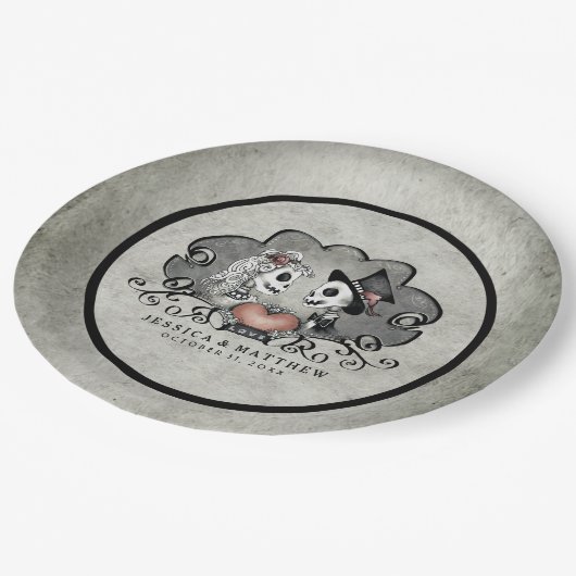 Halloween Skeletons Black & Grey Matching Wedding Papieren Bordje (Gekanteld)