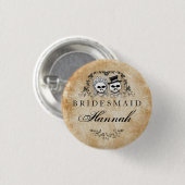 Halloween Skeletons Brown Gothic Bridesmaid Button (Voorkant /achterkant)