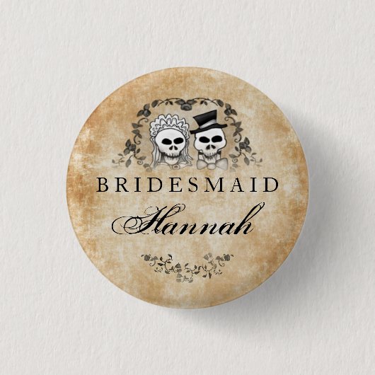 Halloween Skeletons Brown Gothic Bridesmaid Button (Voorkant)
