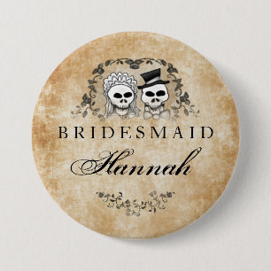 Halloween Skeletons Brown Gothic Bridesmaid Button