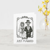 Halloween Skeletons bruid en bruidegom net getrouw Kaart (Gele Bloem)